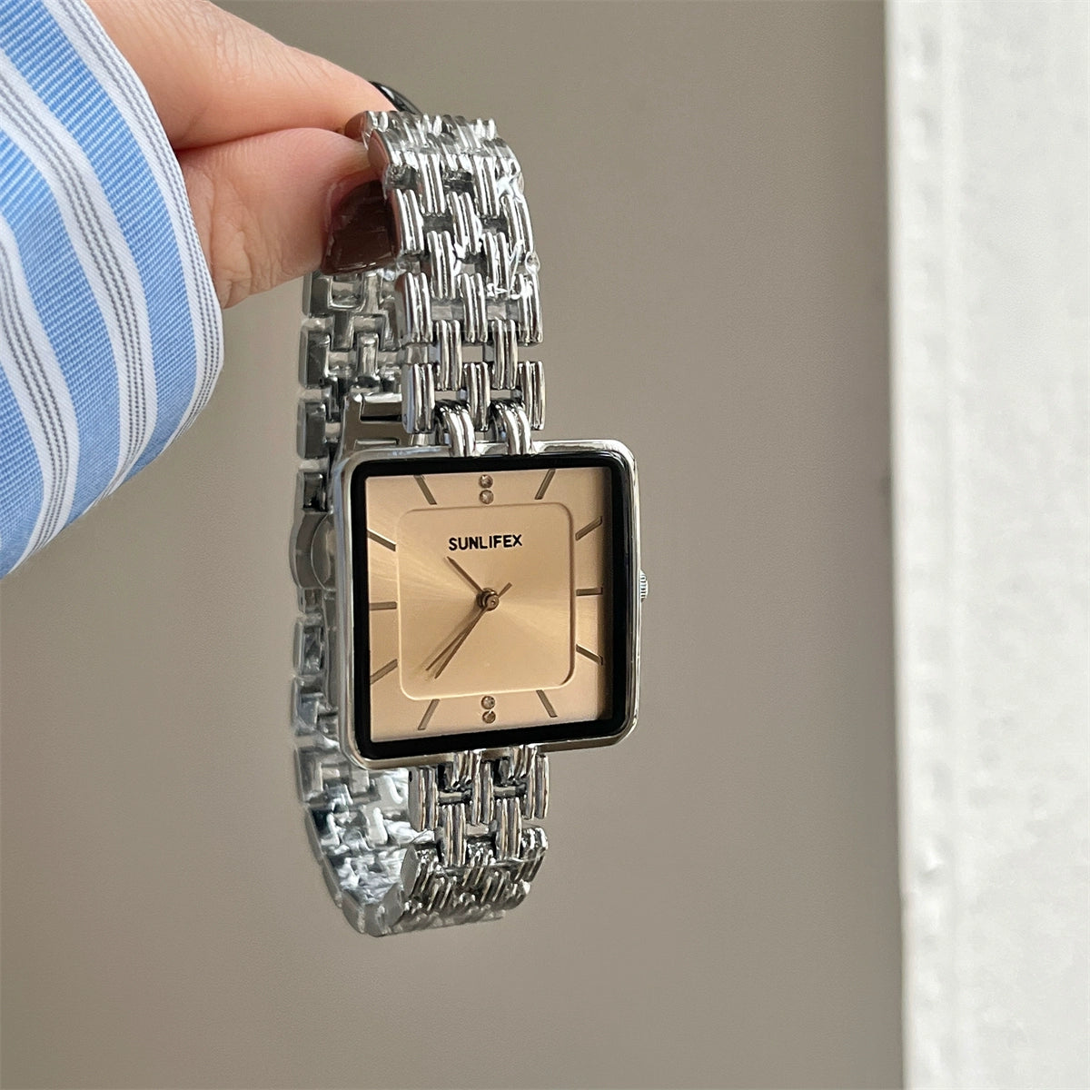 Adeena Mid-Century Watch - Silver Band Apricot Dial [IBBUEYN1]