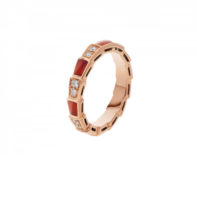 Maylie Serpent Coil Ring - Narrow Rose Gold Red Carnelian Diamond Serpent