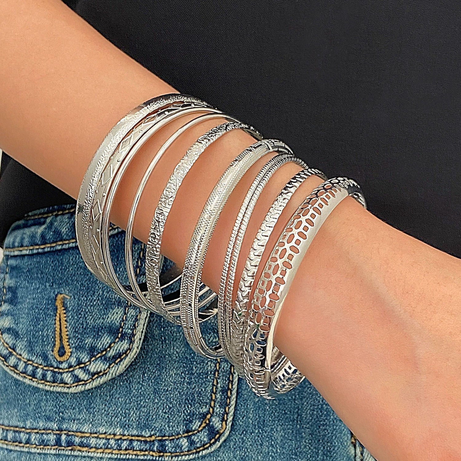 Tracey Vintage Alloy Bangle Set - White K 3