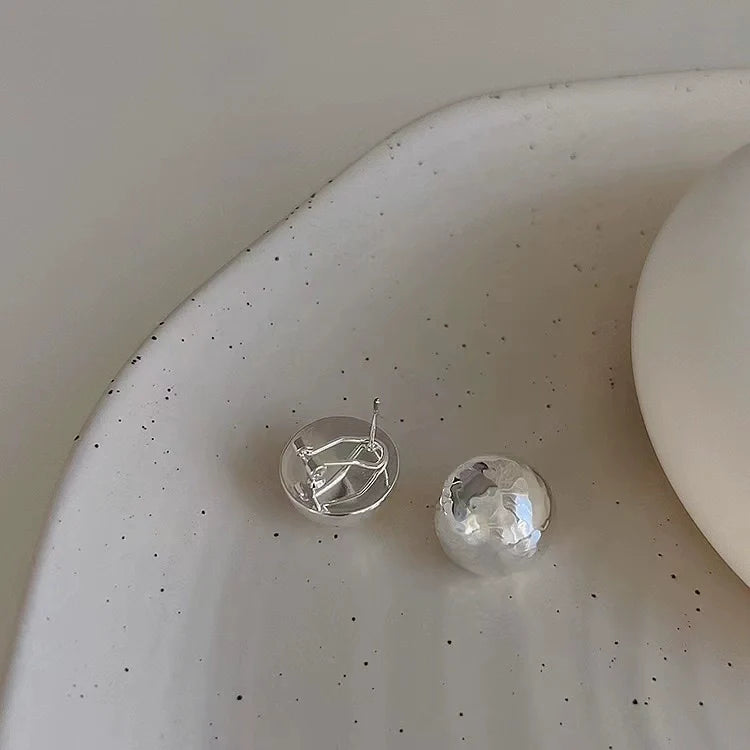 Belky Geometric Mosaic Earrings - Silver Round