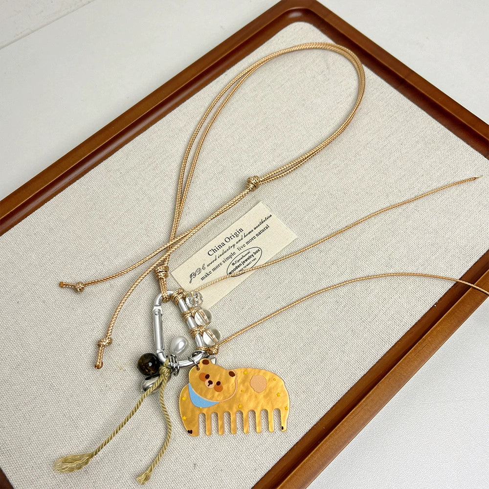 Chloey Animal Pendant Necklace - Bear Comb Keychain Necklace [K8ASC2EB]