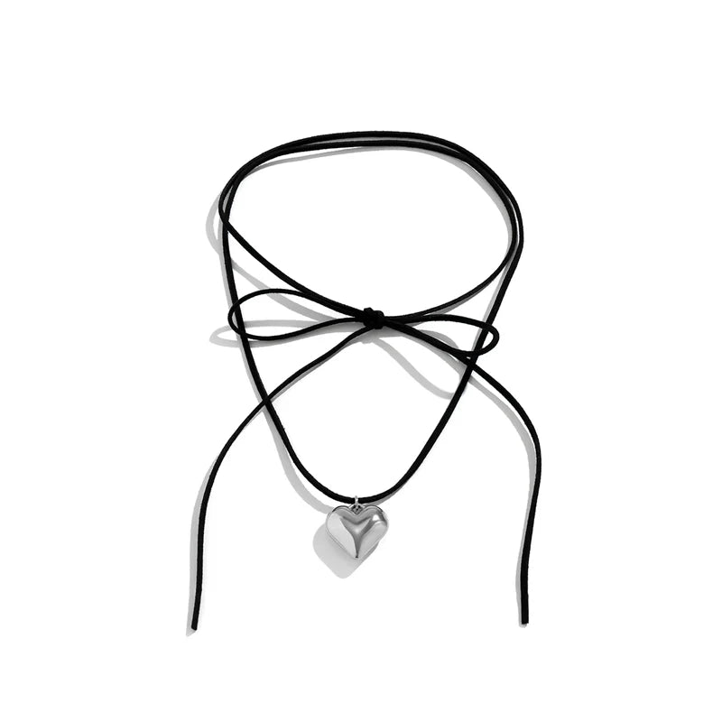 Jariyah Velvet Heart Choker - Black Velvet Cord Small Silver