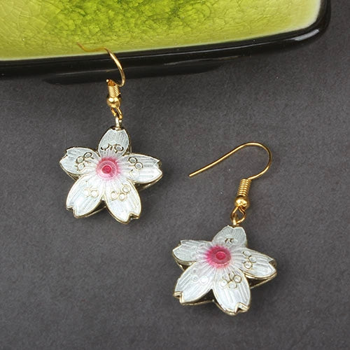 Adia Vintage Enamel Drop Earrings - Beige Petal Flower