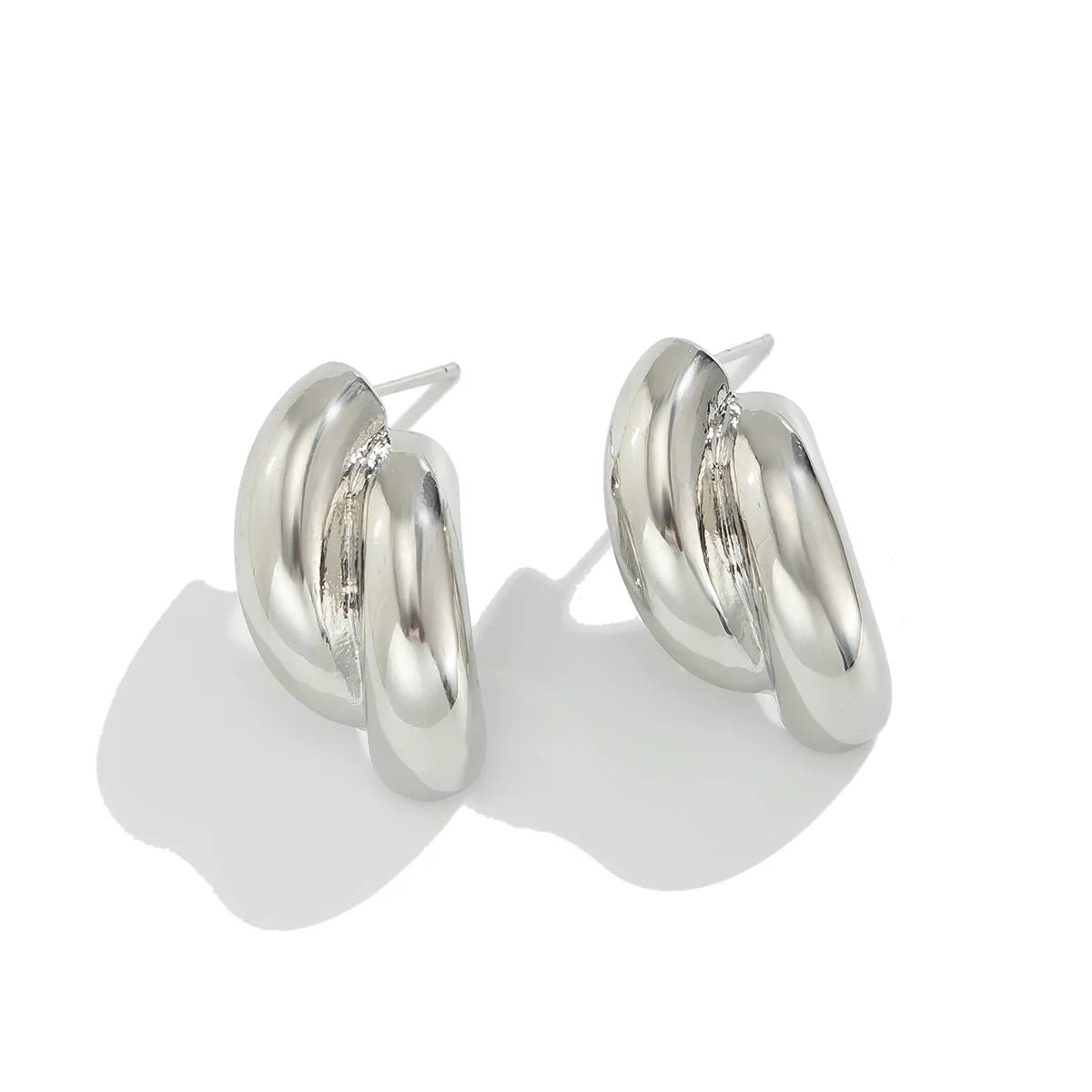 Shaira Sleek Double Layer Stud Earrings - Silver