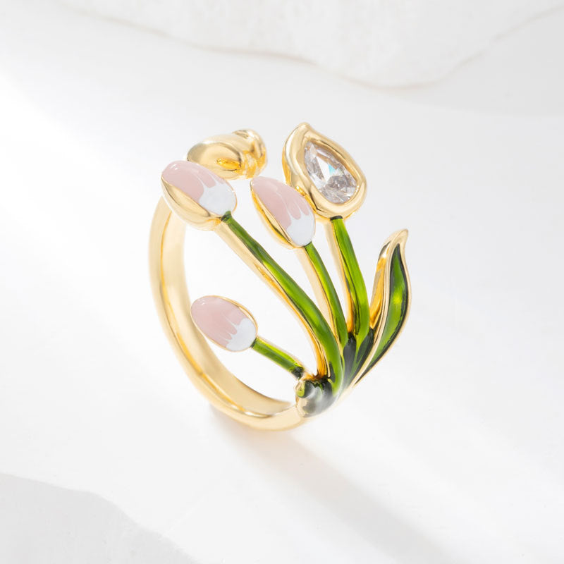 Bayla Enamel Tulip Open Ring - Tulip Enamel [X1O5BYHO]