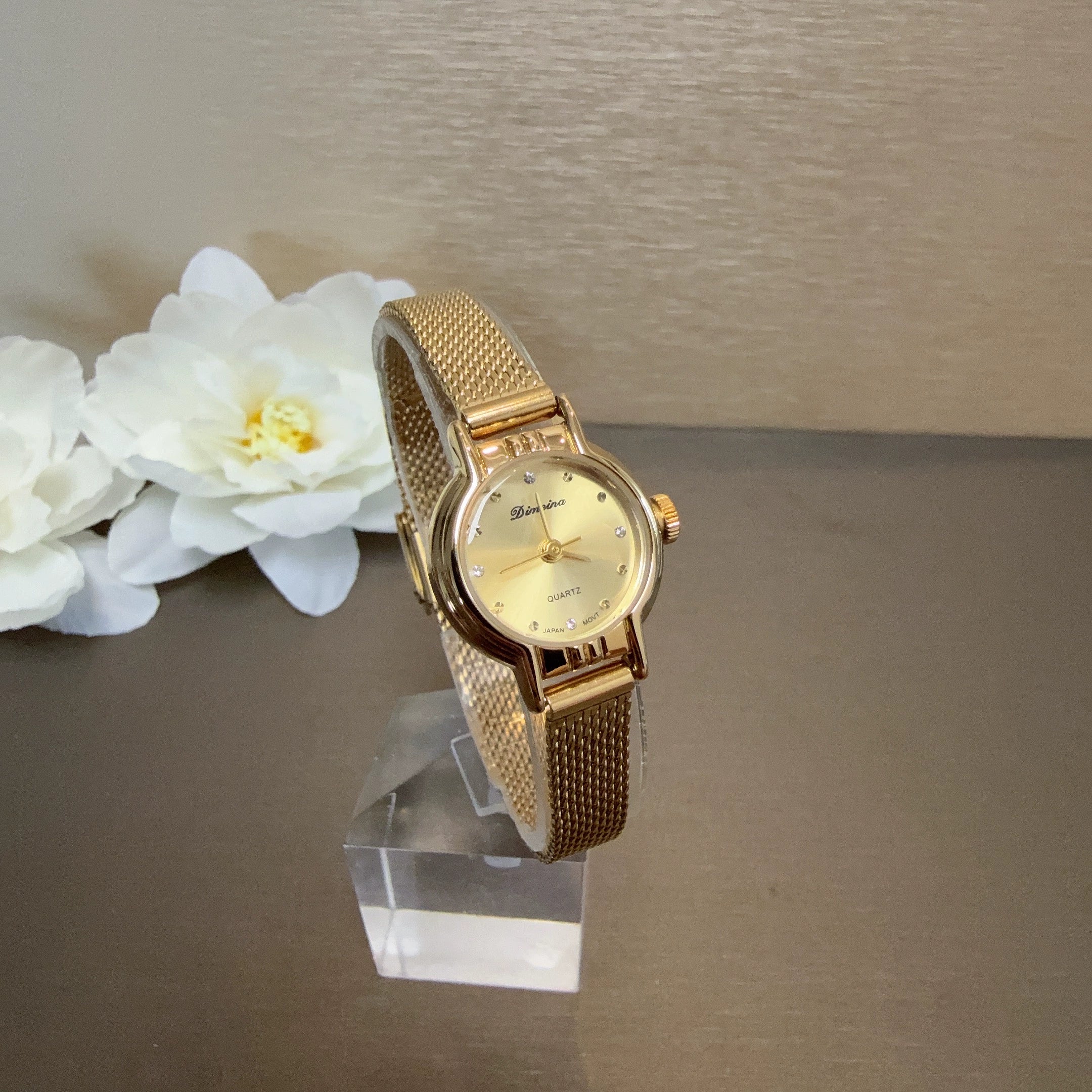 Magdalena Retro Round Watch - Gold Mesh Strap [7O94DC93]