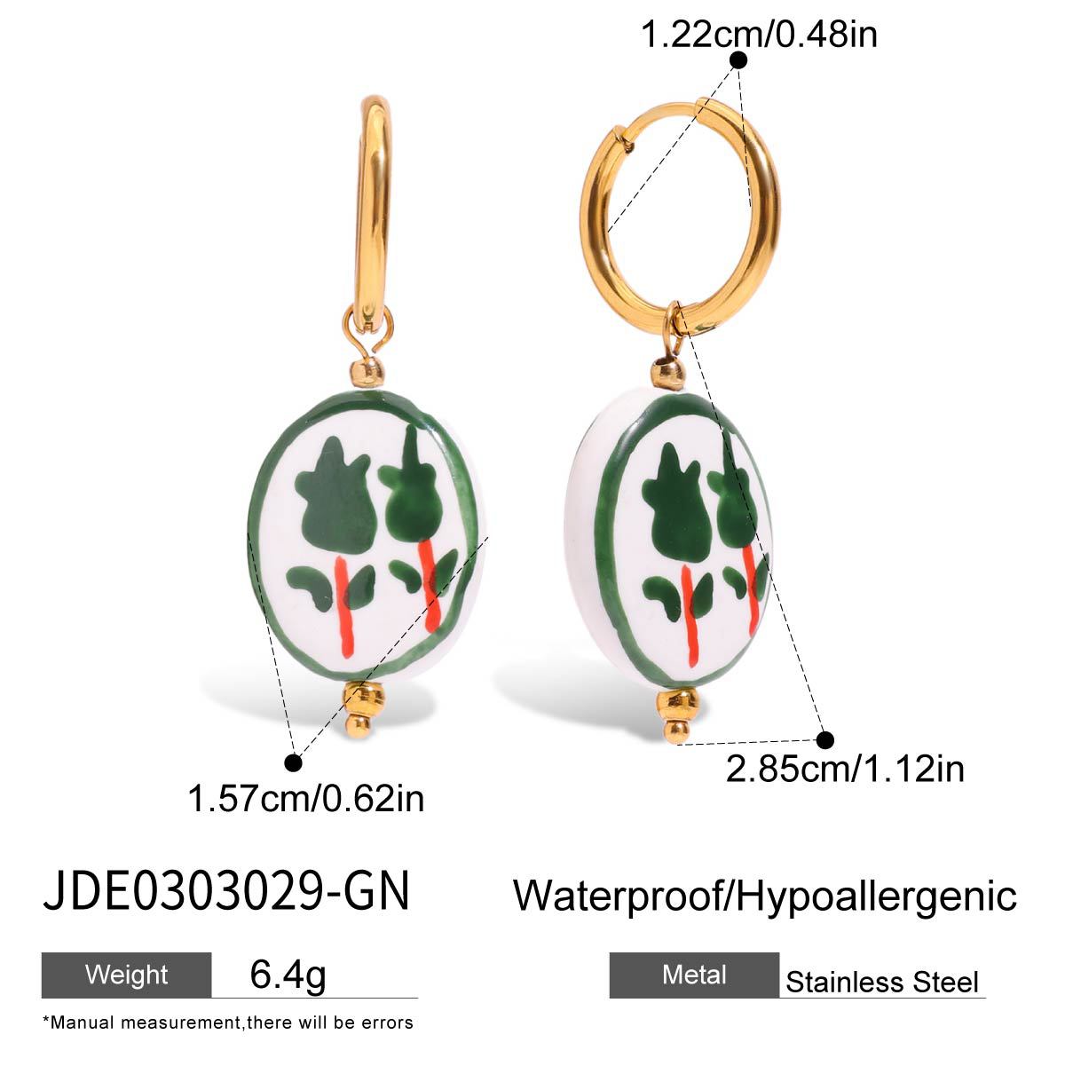 Valencia Ceramic Pearl Drop Earrings - Green Ceramic [B2BPBH0S]