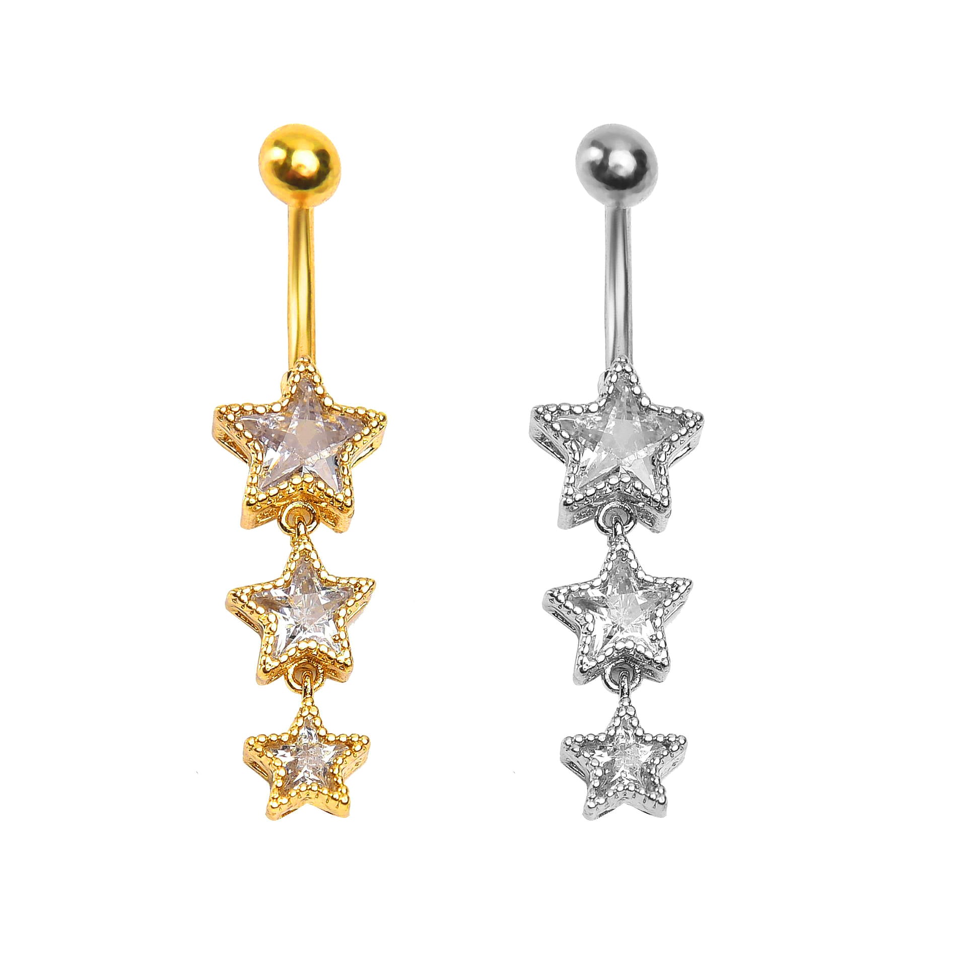Adelyne Zircon Star Navel Ring - Type C (Platinum Tone) [YO9TL3FR]