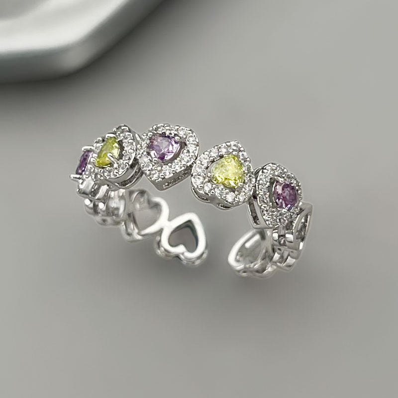 Camille Pavé Heart Open Ring - Silver Tone [147ILJY2]