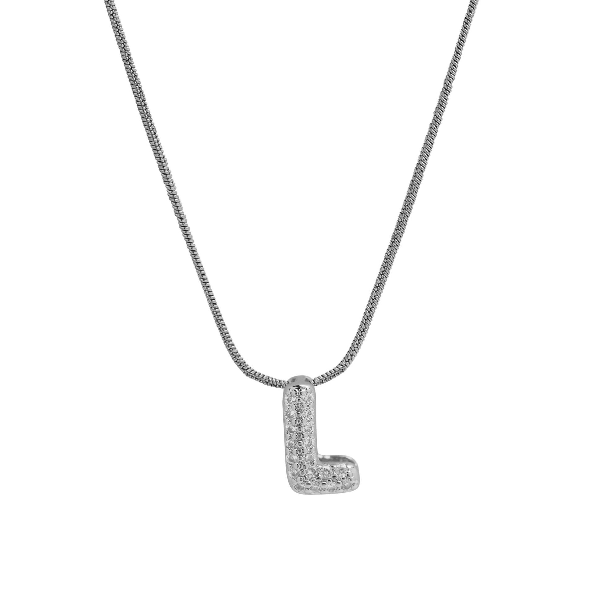 Deborah Initial Snake Necklace - Silver-tone L Initial [M598SCCH]