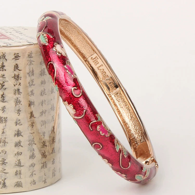 Jourdyn Floral Enamel Bangle - Wine Red