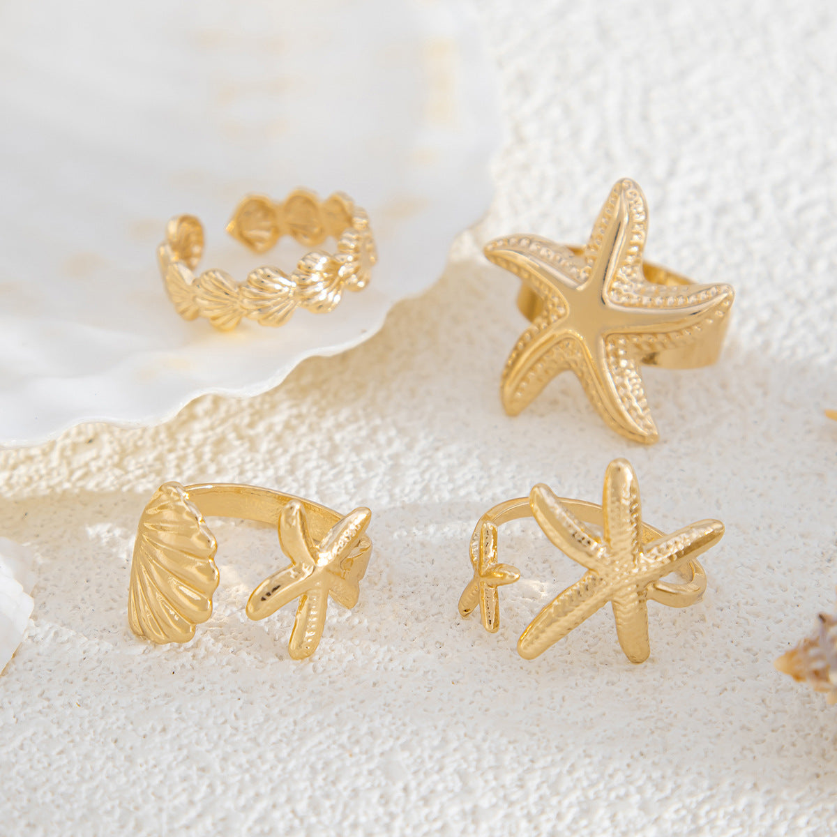 Amiracle Starfish Ring Set - Light Gold [7S09EEI1]