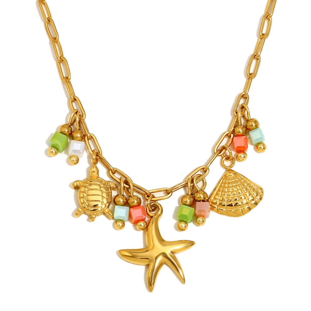 Hadeel Gold Ocean Shell Necklace - Marine Pendant Necklace - Gold [MQ32HZ0Q]