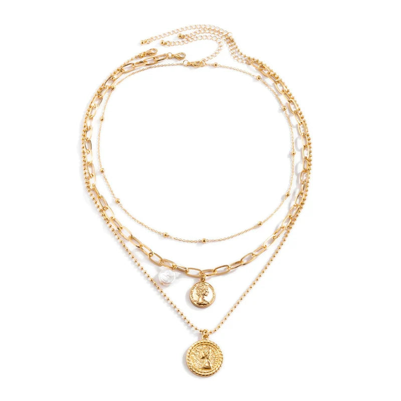 Alyssa Baroque Cameo Necklace Set - Gold