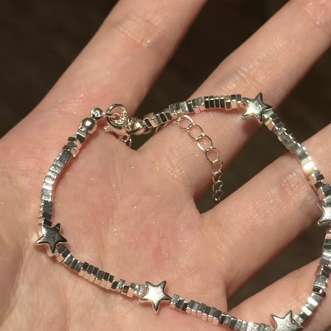 Katherin Celestial Pearl Bracelet - Antique Silver Star Bracelet