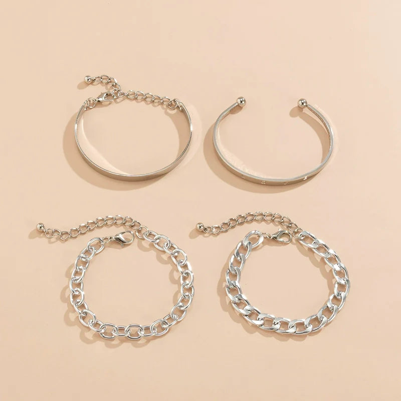 Hazel Stackable Metal Bracelets Set - Silver Style Four