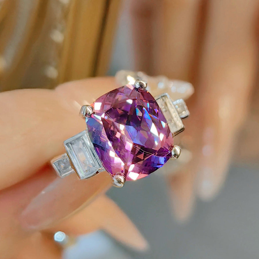 Carol Alexandrite Jewelry Set - A Style Square Ring (Adjustable) [28L1BLWV]