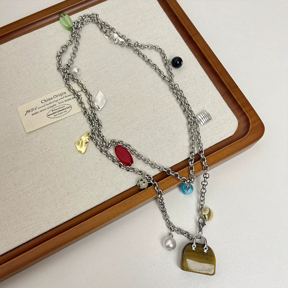 Onyx Multi-Wear Tiger Eye Necklace - Silver [U7Z5I9O9]