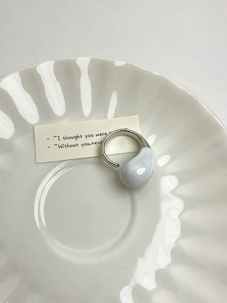 Seanna Teardrop Enamel Ring - White Silver Base