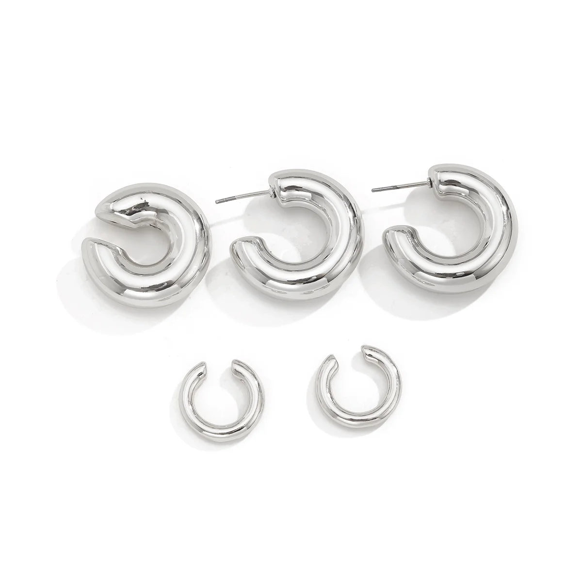 Leilany Mixed Earring Cuff Set - Silver (2 Studs + 3 Ear Cuffs)