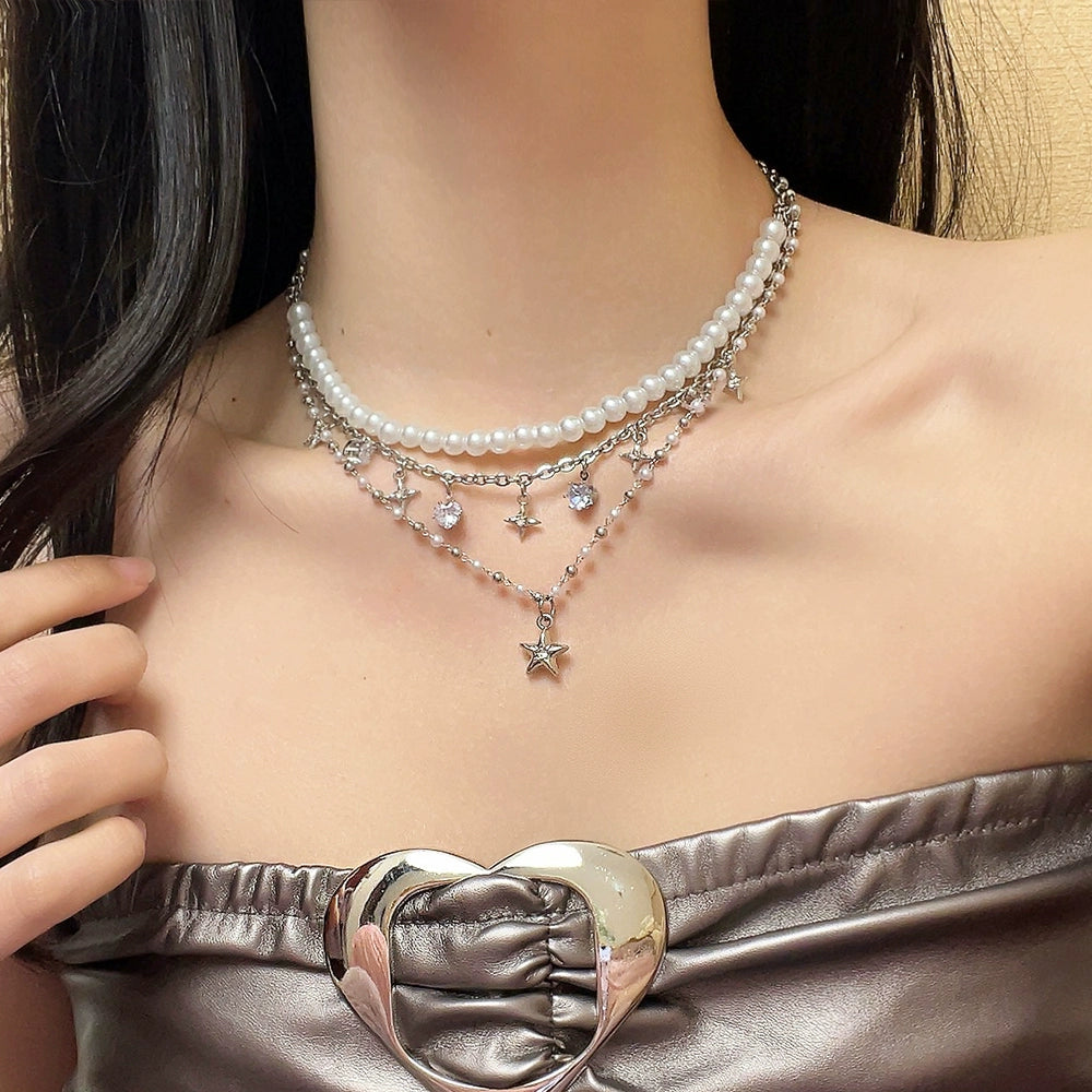 Mayar Star Layered Pearl Choker - Double Layered Necklace [ZMC1ZZAR]