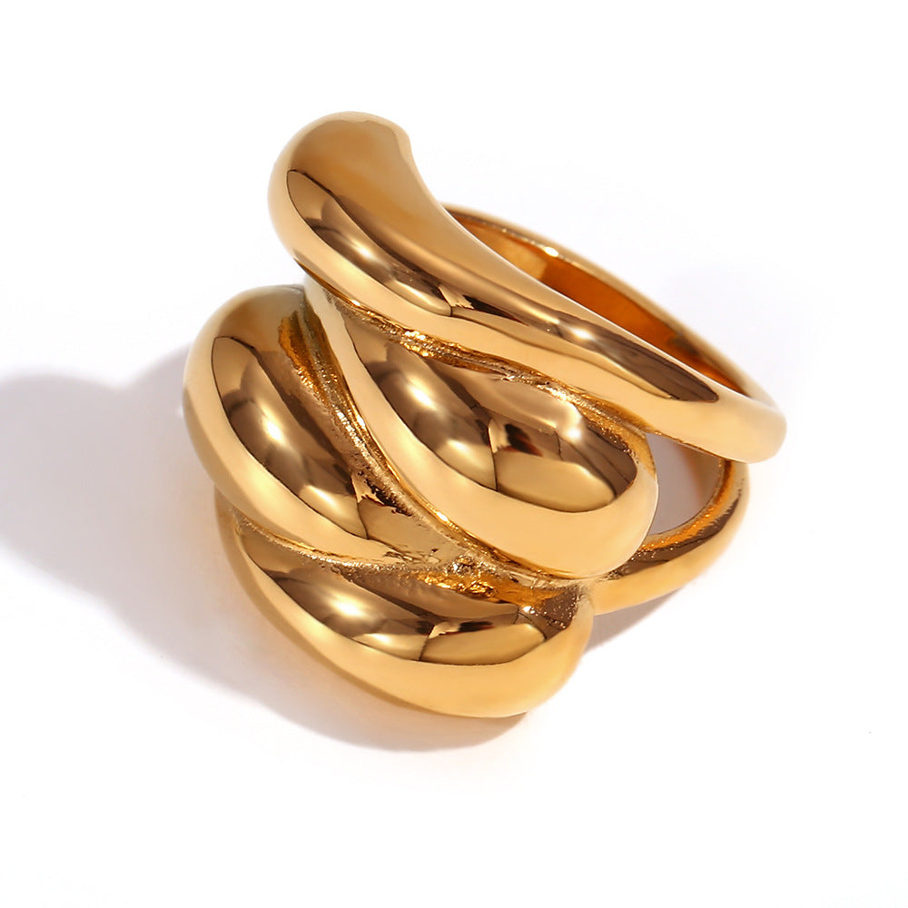 Shaindy Retro Stone Rings - Water Drop Wave Dome Ring - Gold - Size 6 [2ALRXIOK]