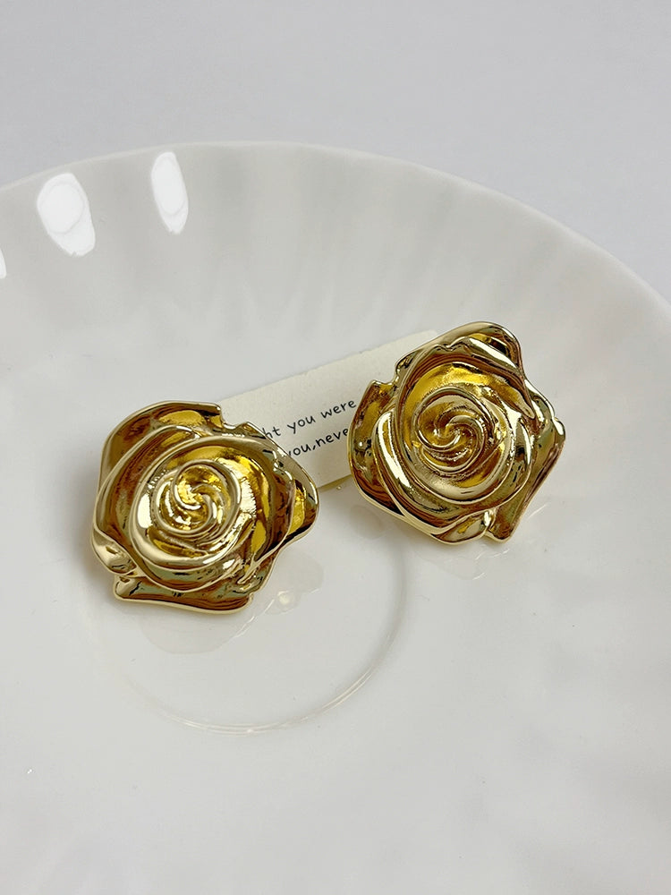 Ariadne Sculpted Rose Earrings - Gold Pair [K54HPHFH]