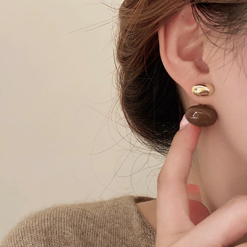 Amori Coffee Oval Glaze Earrings - Coffee [0B4RSUE7]