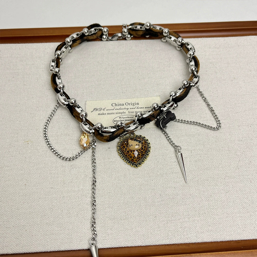 Baleigh Y2K Heart Cat Choker - Heart Cat Pendant Necklace [DKWUS0MQ]
