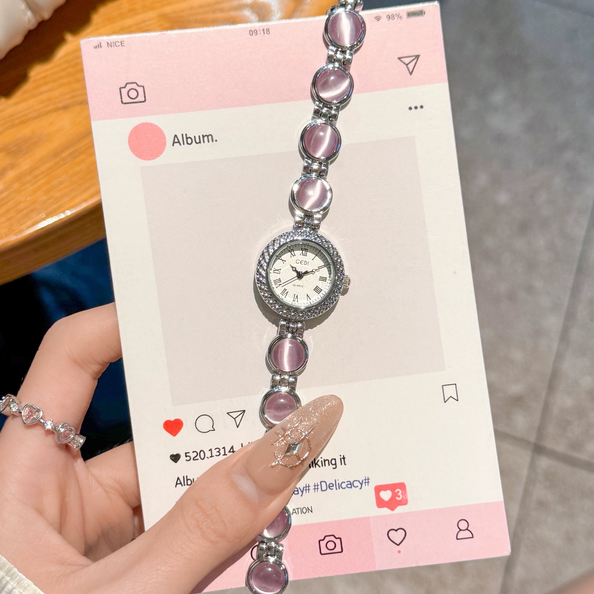 Jasper Pearl Bracelet Watch - Girly Pink [WZ1D91BB]