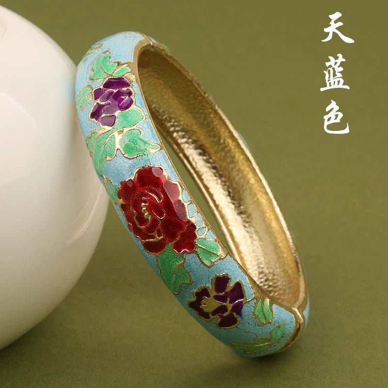 Lana Chinoiserie Floral Bangle - Sky Blue (15mm)