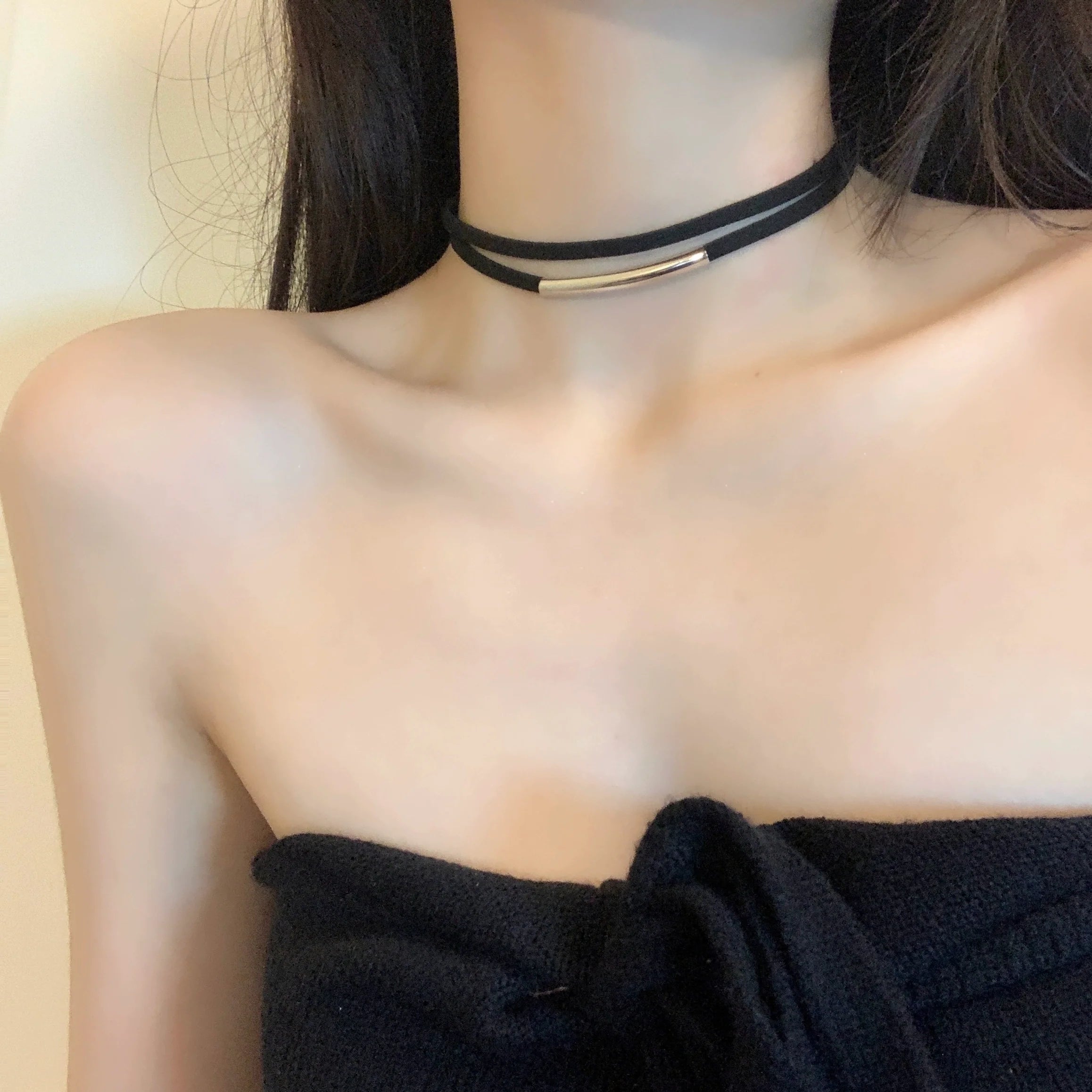 Jolene Gothic Leather Choker - Double Layer Leather Necklace