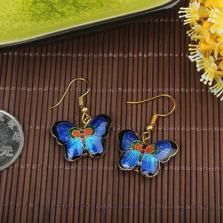 Adia Vintage Enamel Drop Earrings - Royal Blue Butterfly