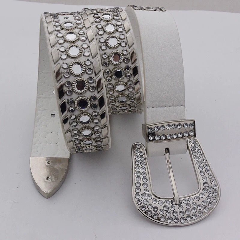 Taelyn Y2K Rhinestone Belt - White