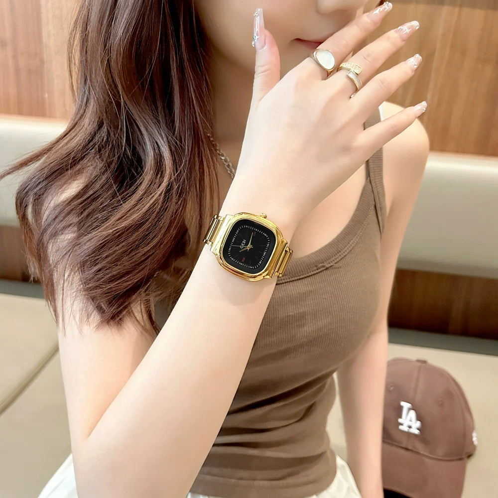 Joy Elegant Square Watch - Gold Strap Black