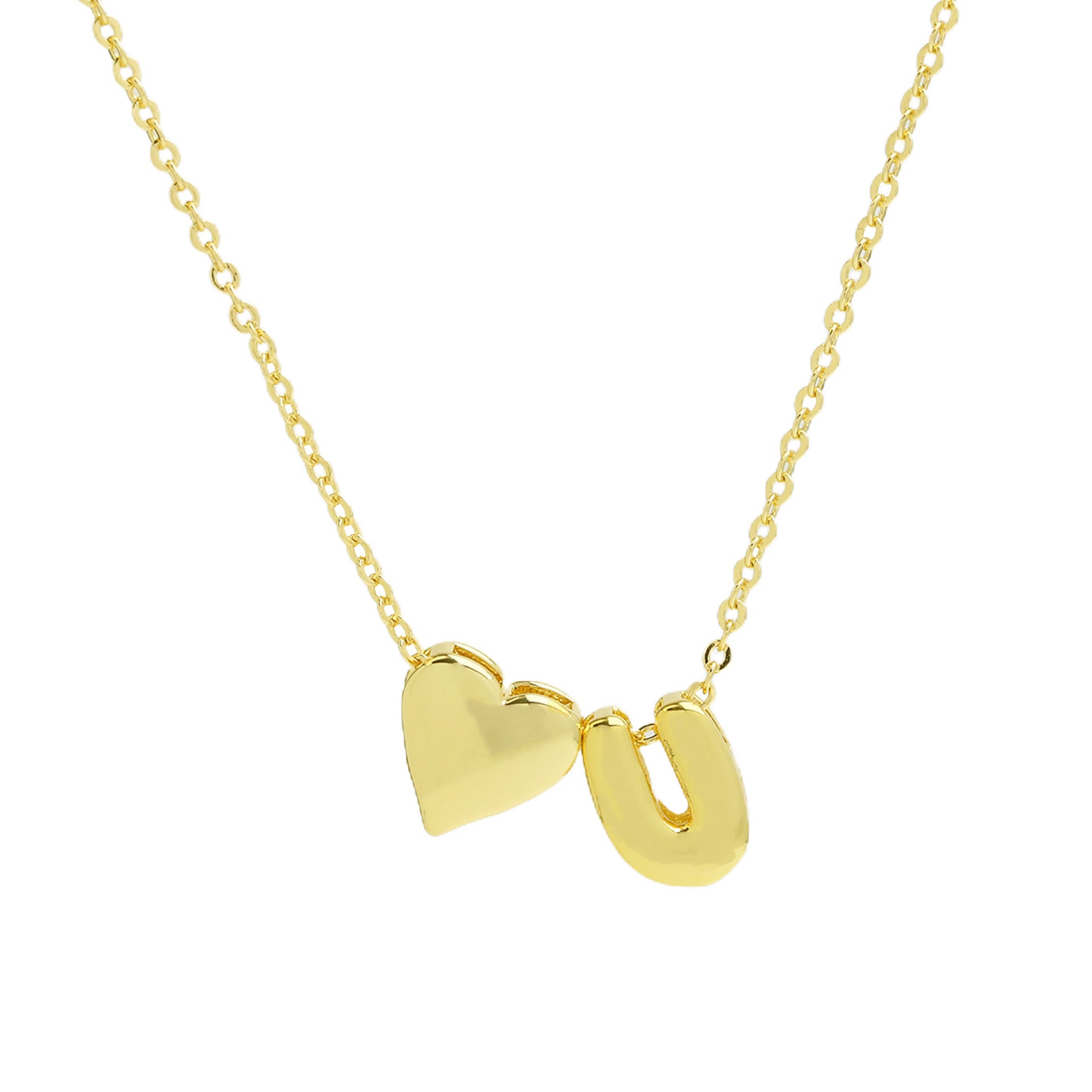 Korie Puffed Initial Necklace - Letter U Necklace [TRRT67GO]