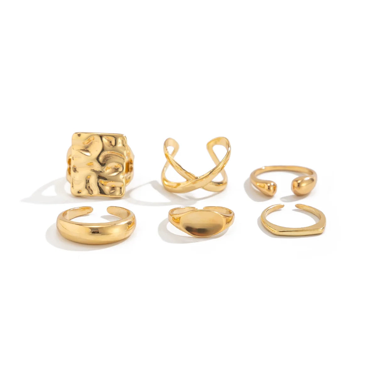 Ann Geometric Ring Set - Light Gold 6-Piece Set