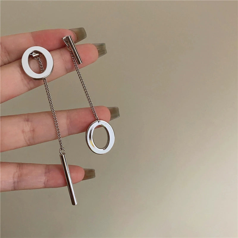 Gwen Asymmetric Geometric Earrings - Silver Needle [CZ8UYU3H]