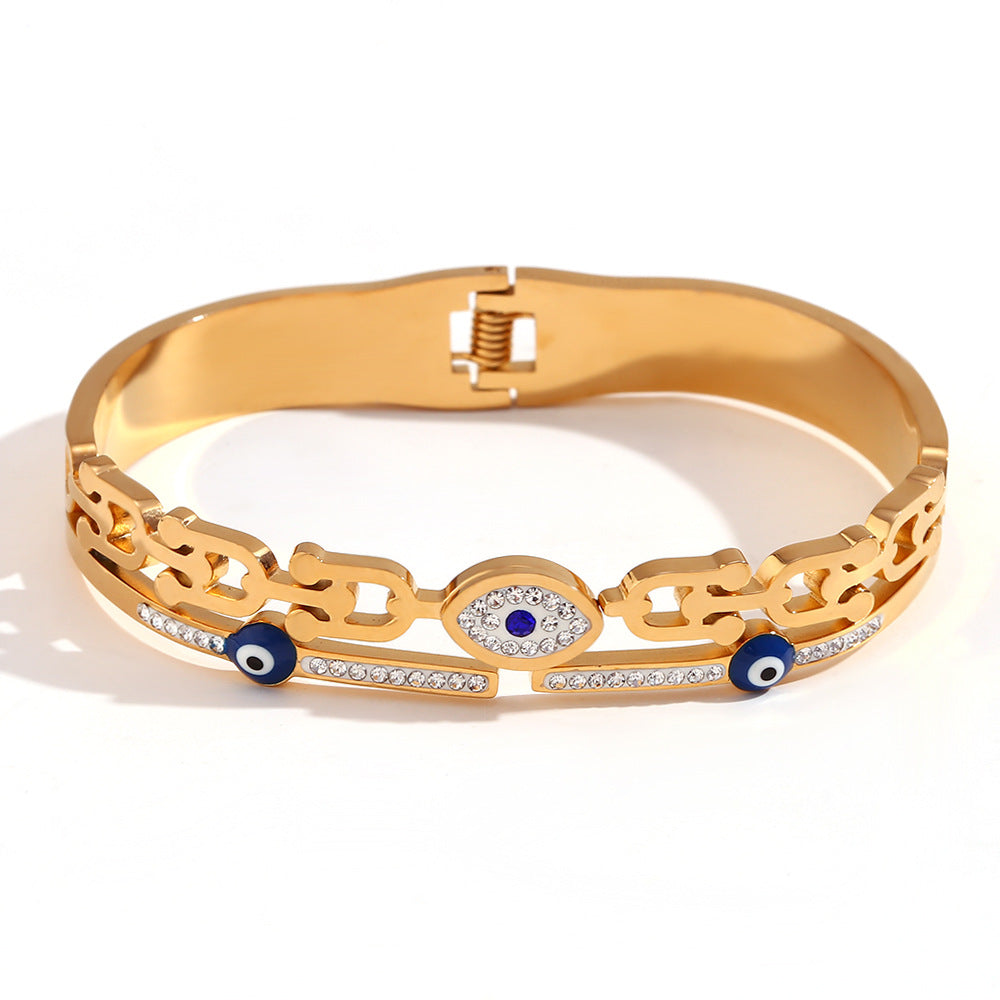Roman Golden Eye Chain Bracelet - Cut U-Shaped Chain Double-Layer Enamel Evil Eye Spring Buckle Bracelet - Gold [VAQ4Y7HJ]