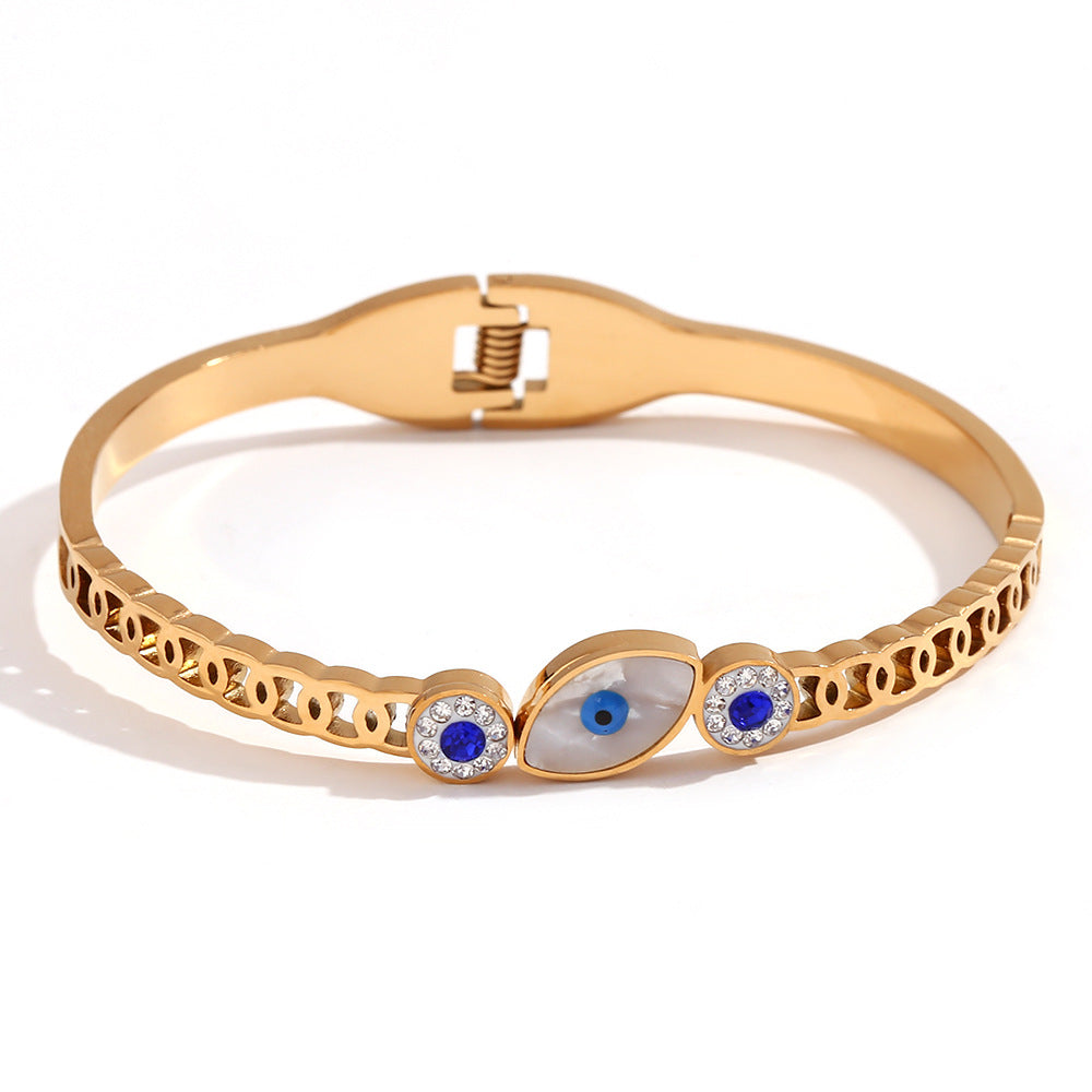 Zyrah Gold Zircon Cuff Bracelet - Evil Eye Chain Bangle [C6IU943X]