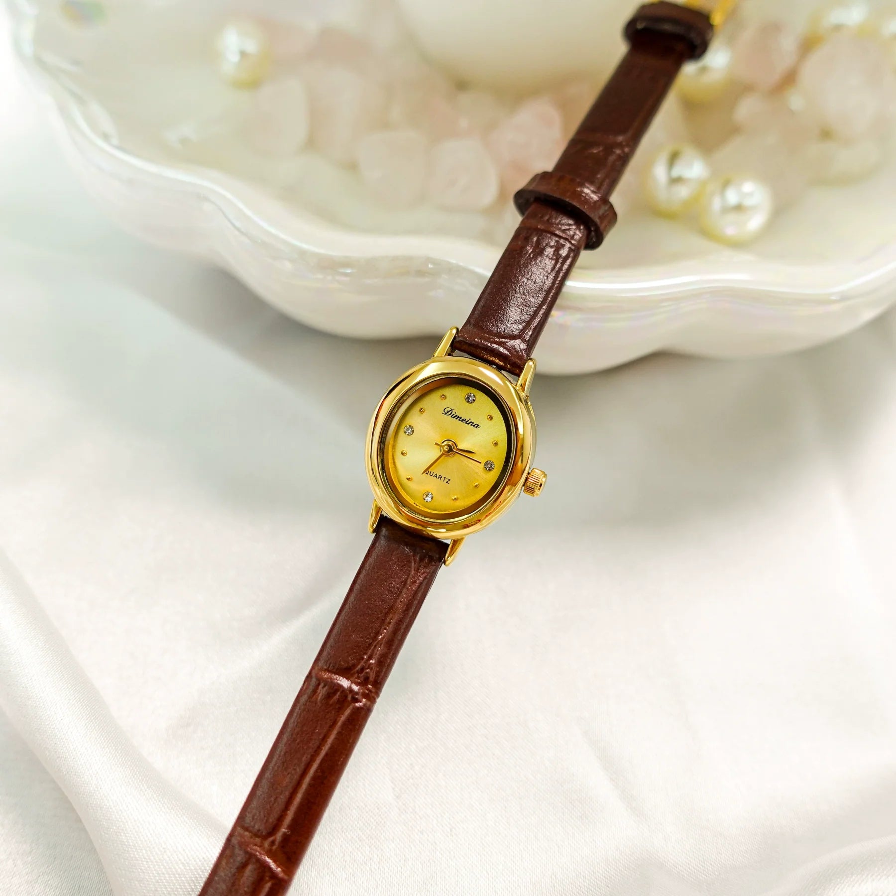 Ifrah Petite Leather Strap Watch - Coffee (with Black Strap)