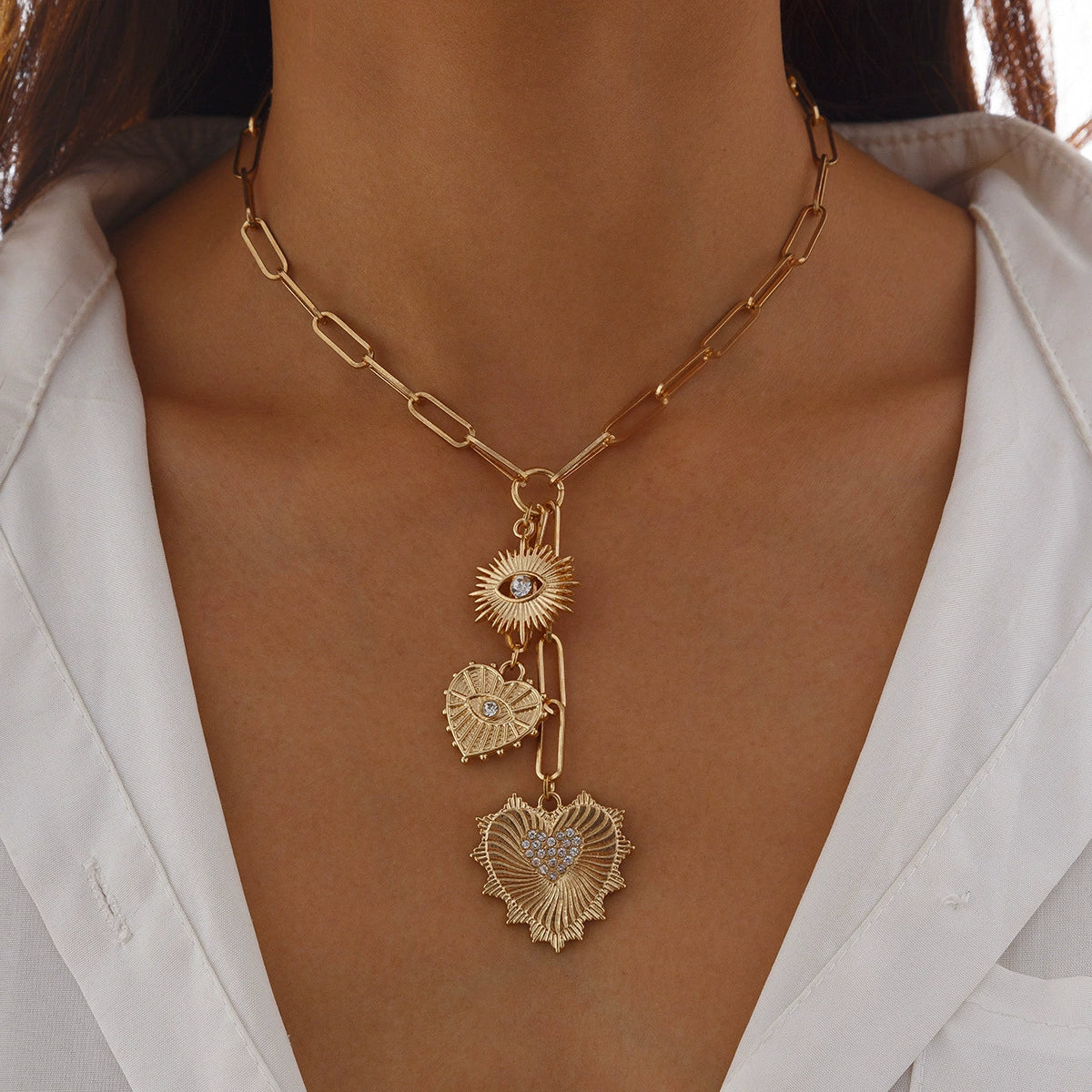 Izabela Pavé Heart Eye Necklace - Gold [HCAOZ8T1]