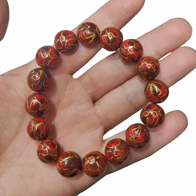 Charlie CloisonnŽ Beaded Bracelet - Red 'Ten Thousand Flowers' - 12mm Bead