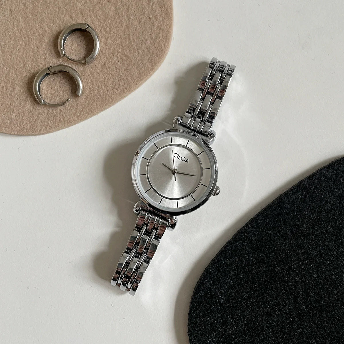 Emanuela Elegant Quartz Watch - White Silver
