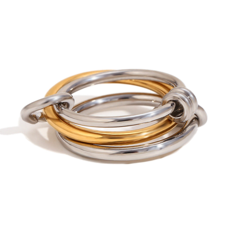 Aja Two-Tone Jewelry Collection - Double Circle Metal Ring 1 - Size 6 [DMYQBK5A]