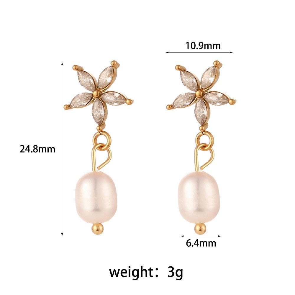 Siyona Freshwater Pearl Collection - Orchid Freshwater Pearl Stud Earrings - White Diamond [B4S4LRZL]