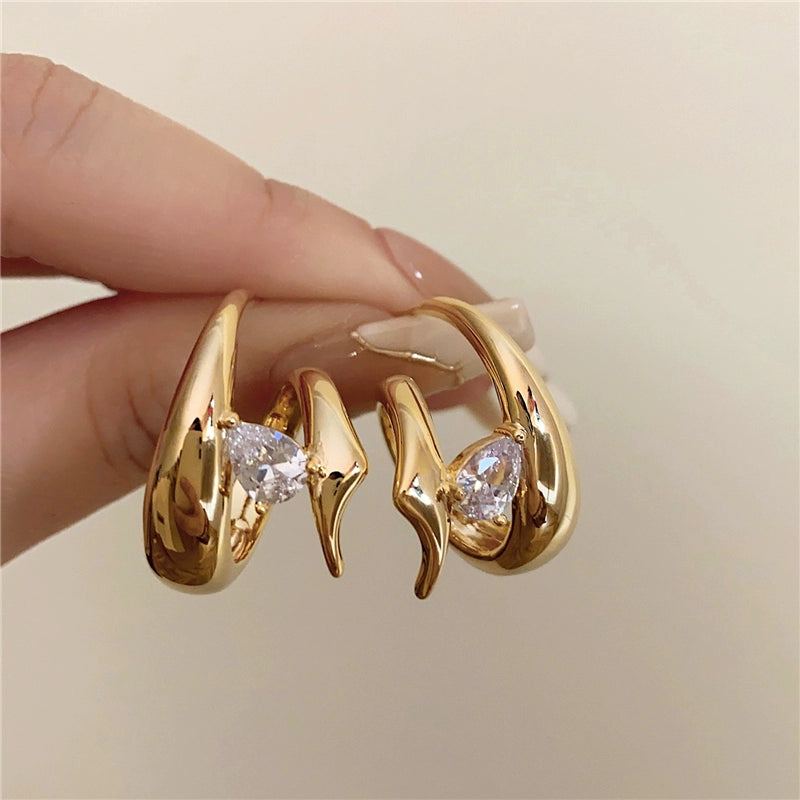 Rozlynn Gold Zircon Drop Earrings - Gold Tone with Silver Post [8QWTJ4KN]