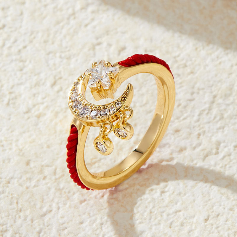 Natalee Red Rope Star Moon Ring - Style 1 [XP5WO7HY]