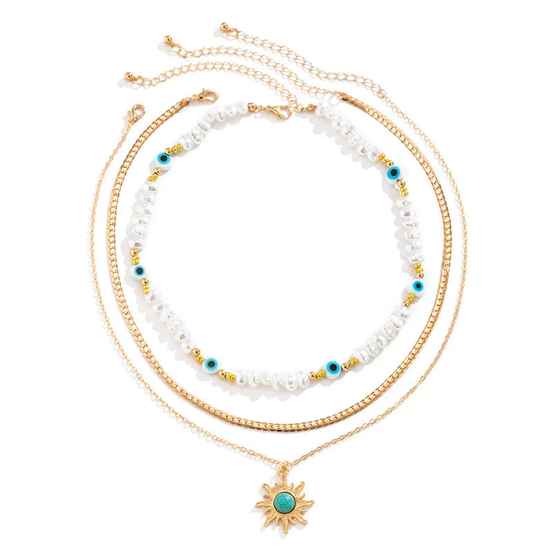Tyleah Layered Pearl Necklace Set - Gold