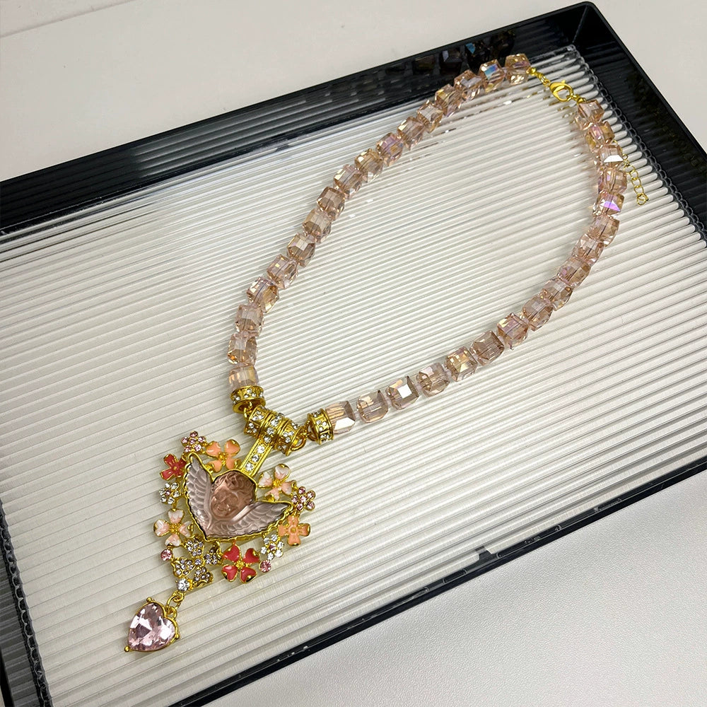 Sloan Beaded Angel Heart Necklace - Sleeping Angel Necklace [NRQ6AOTJ]